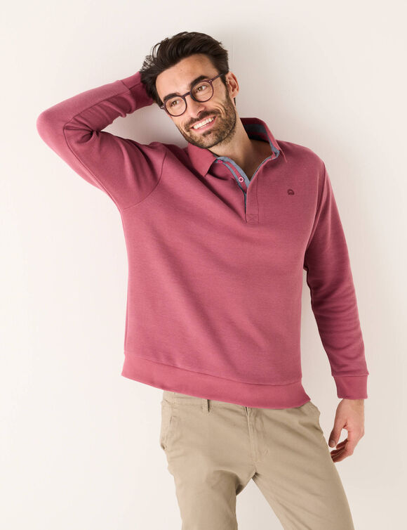 Sweat chaud col polo brodé poitrine maille côtelée (rose foncé) Sweat chaud col polo brodé poitrine maille côtelée (rose foncé)